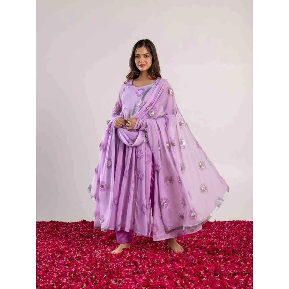 PEHNO'SA Shubh Radhika Bandhani Printed Anarkali Lavender (Set of 3)