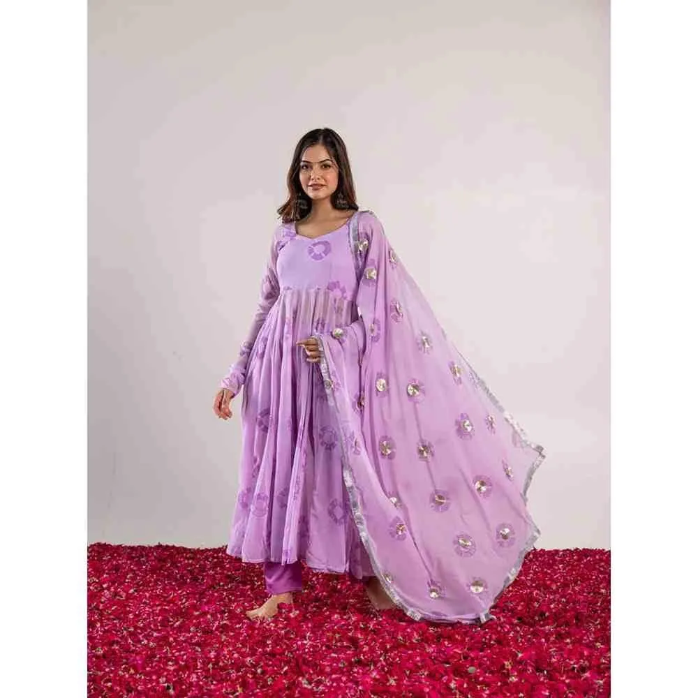 PEHNO'SA Shubh Radhika Bandhani Printed Anarkali Lavender (Set of 3)