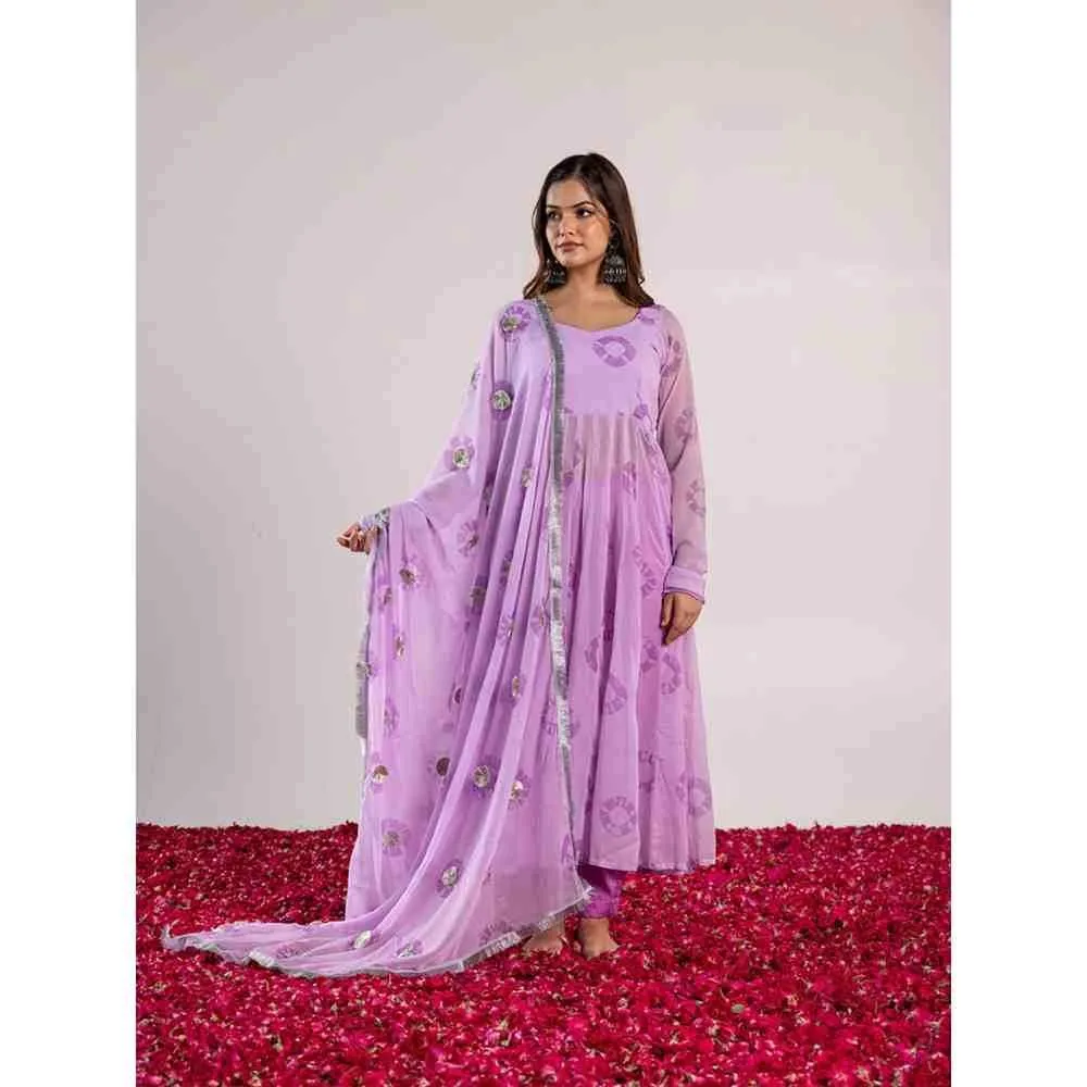 PEHNO'SA Shubh Radhika Bandhani Printed Anarkali Lavender (Set of 3)