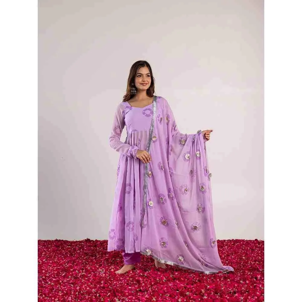 PEHNO'SA Shubh Radhika Bandhani Printed Anarkali Lavender (Set of 3)