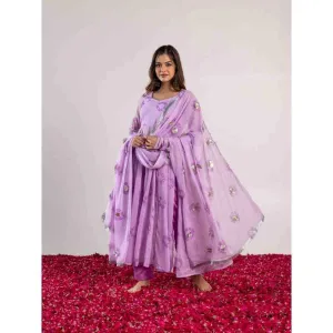 PEHNO'SA Shubh Radhika Bandhani Printed Anarkali Lavender (Set of 3)