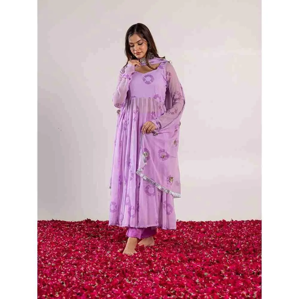 PEHNO'SA Shubh Radhika Bandhani Printed Anarkali Lavender (Set of 3)