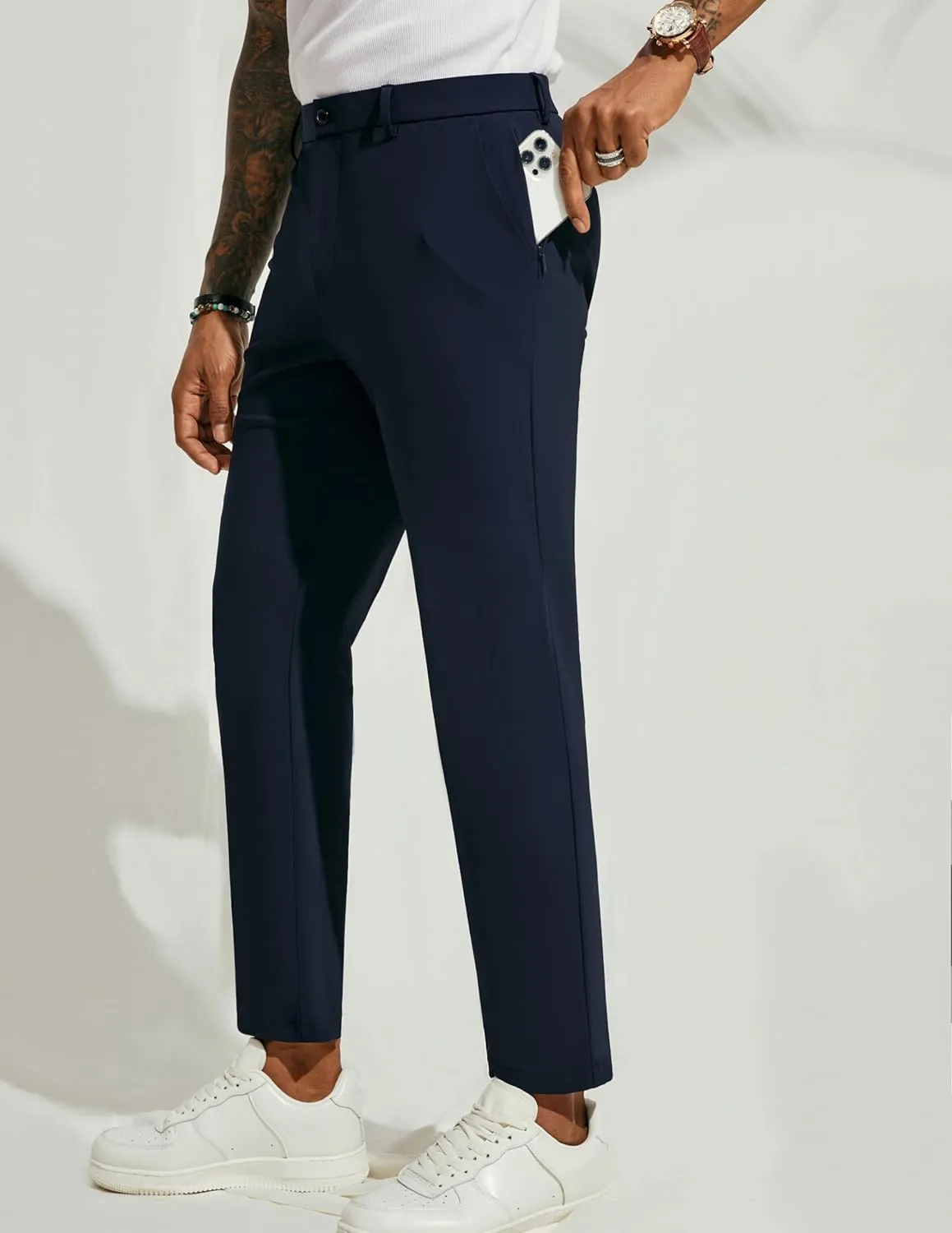 PJ PAUL JONES Men's 4 Way Stretch Golf Pants Casual Cropped Slim Fit Lightweight Pants Business Dress Pant Trousers