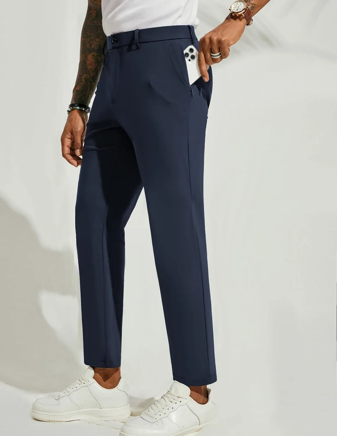 PJ PAUL JONES Men's 4 Way Stretch Golf Pants Casual Cropped Slim Fit Lightweight Pants Business Dress Pant Trousers