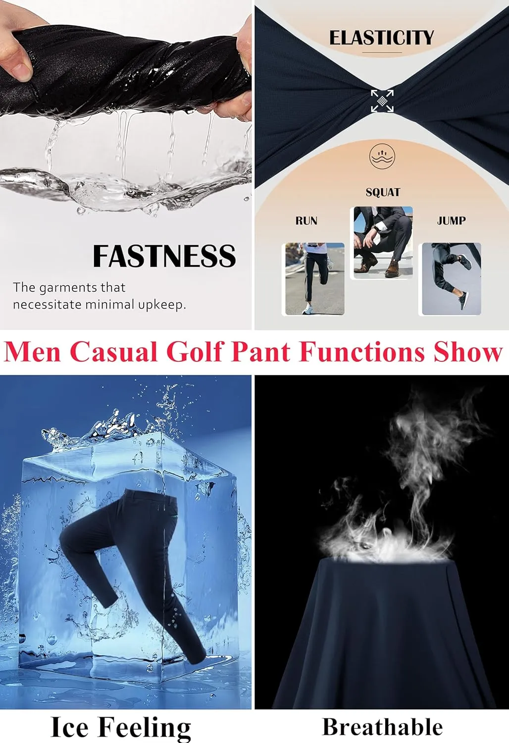 PJ PAUL JONES Men's 4 Way Stretch Golf Pants Casual Cropped Slim Fit Lightweight Pants Business Dress Pant Trousers