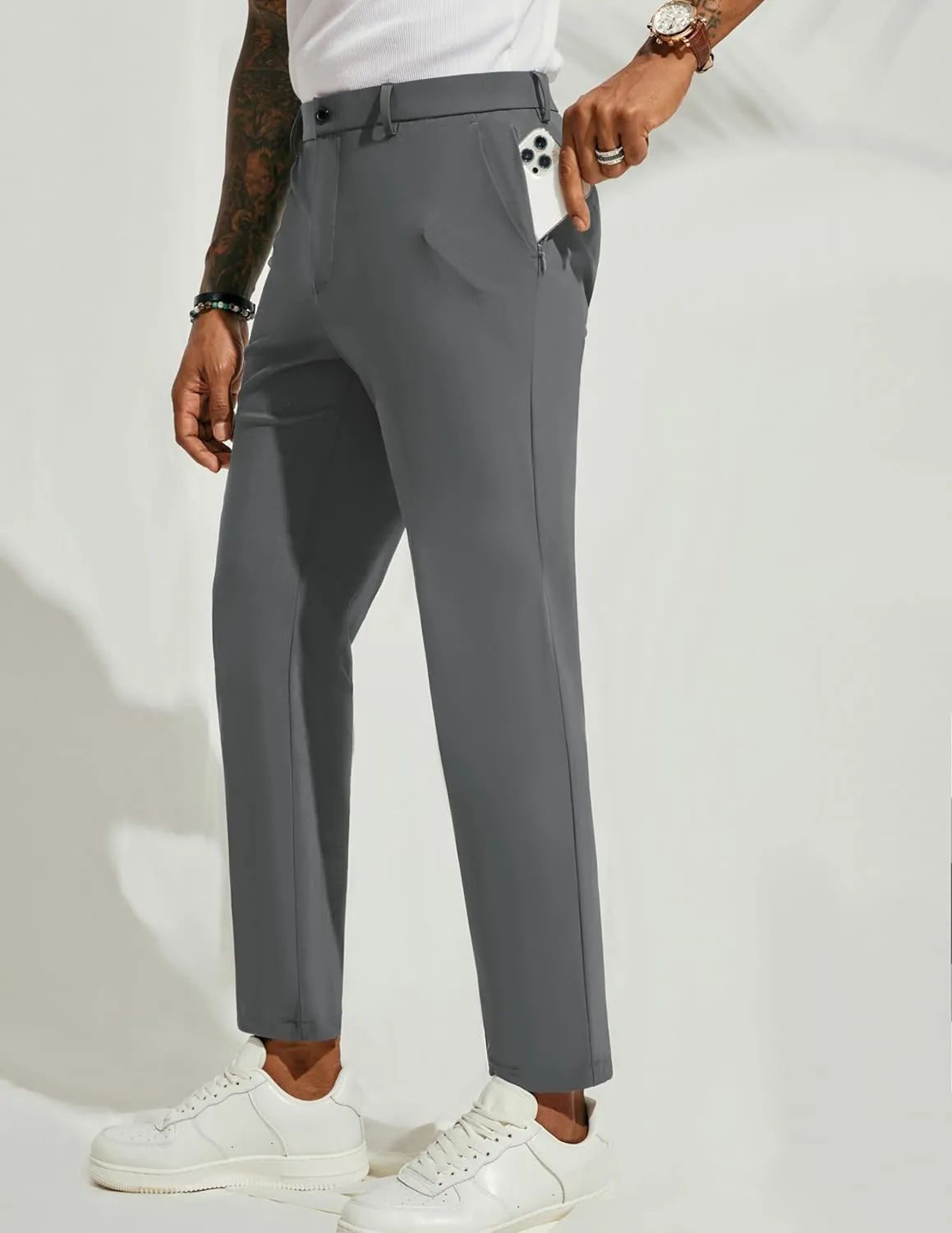 PJ PAUL JONES Men's 4 Way Stretch Golf Pants Casual Cropped Slim Fit Lightweight Pants Business Dress Pant Trousers