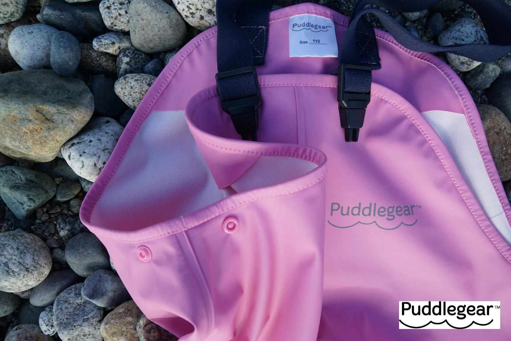 Puddlegear Kids Rain Pants in Pink (bib, overall, shell style)