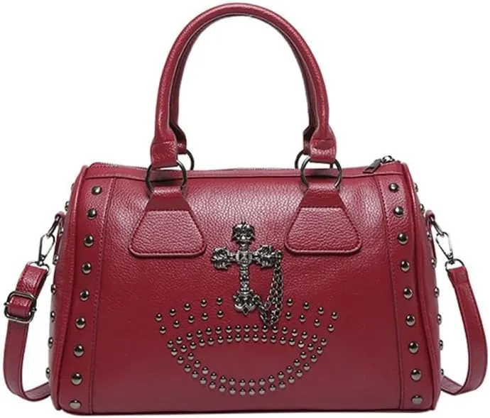 Punk Style Skull Handbag Large Capacity Studded Doctor Bag Fashionable Shoulder Bag Punk Style Handbag for Women