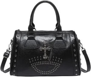 Punk Style Skull Handbag Large Capacity Studded Doctor Bag Fashionable Shoulder Bag Punk Style Handbag for Women