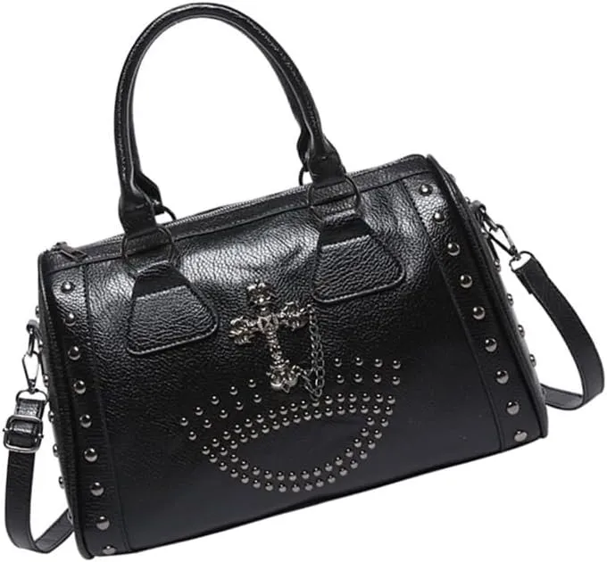 Punk Style Skull Handbag Large Capacity Studded Doctor Bag Fashionable Shoulder Bag Punk Style Handbag for Women
