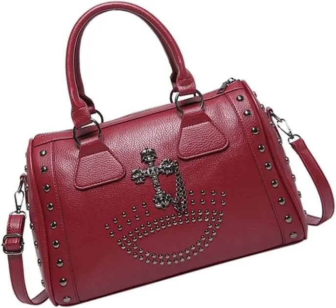 Punk Style Skull Handbag Large Capacity Studded Doctor Bag Fashionable Shoulder Bag Punk Style Handbag for Women