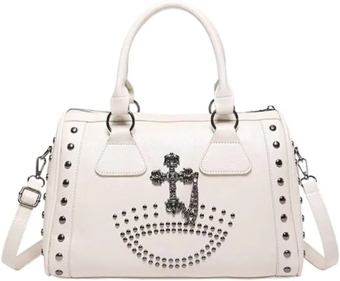 Punk Style Skull Handbag Large Capacity Studded Doctor Bag Fashionable Shoulder Bag Punk Style Handbag for Women
