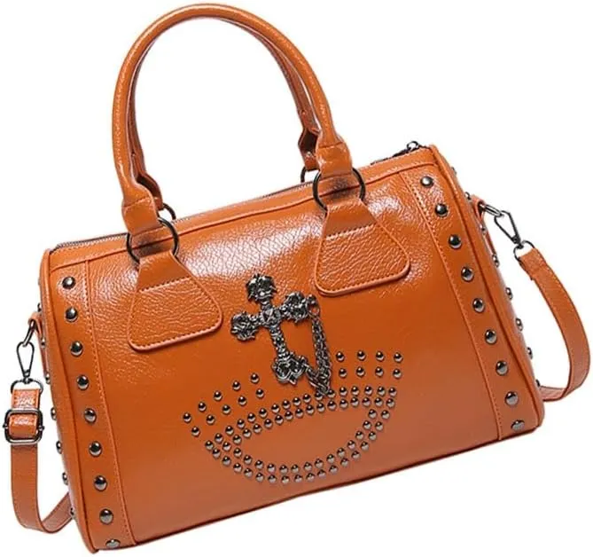 Punk Style Skull Handbag Large Capacity Studded Doctor Bag Fashionable Shoulder Bag Punk Style Handbag for Women