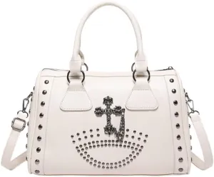 Punk Style Skull Handbag Large Capacity Studded Doctor Bag Fashionable Shoulder Bag Punk Style Handbag for Women