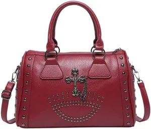 Punk Style Skull Handbag Large Capacity Studded Doctor Bag Fashionable Shoulder Bag Punk Style Handbag for Women