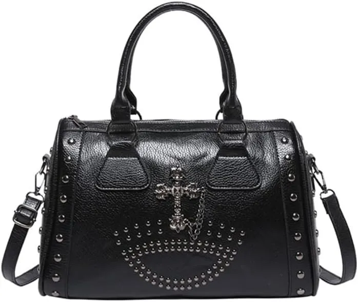 Punk Style Skull Handbag Large Capacity Studded Doctor Bag Fashionable Shoulder Bag Punk Style Handbag for Women
