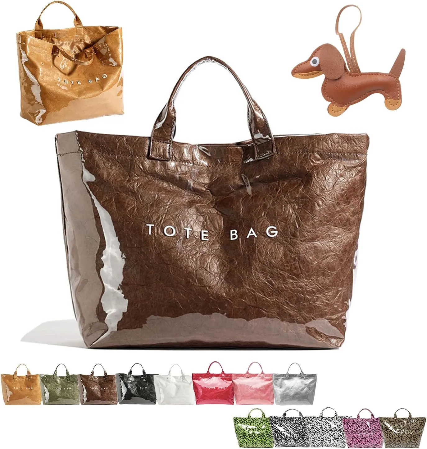 PVC Tote Bag Women's Letters Print Large Kraft Paper Carry All Bag Top Handle Clear Hobo Handbag