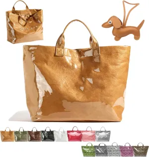 PVC Tote Bag Women's Letters Print Large Kraft Paper Carry All Bag Top Handle Clear Hobo Handbag
