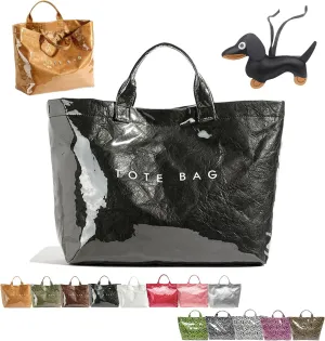 PVC Tote Bag Women's Letters Print Large Kraft Paper Carry All Bag Top Handle Clear Hobo Handbag