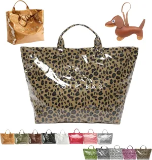 PVC Tote Bag Women's Letters Print Large Kraft Paper Carry All Bag Top Handle Clear Hobo Handbag