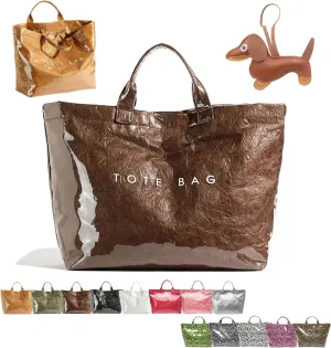 PVC Tote Bag Women's Letters Print Large Kraft Paper Carry All Bag Top Handle Clear Hobo Handbag