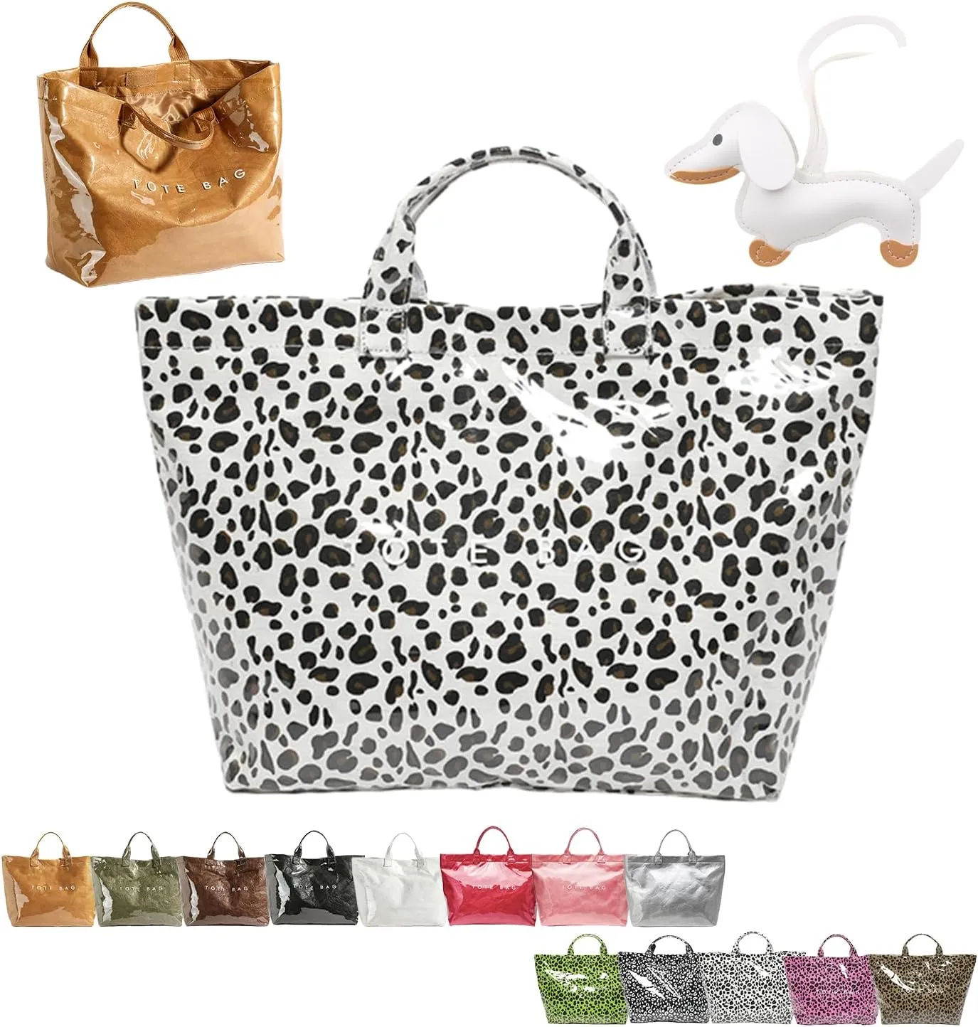 PVC Tote Bag Women's Letters Print Large Kraft Paper Carry All Bag Top Handle Clear Hobo Handbag