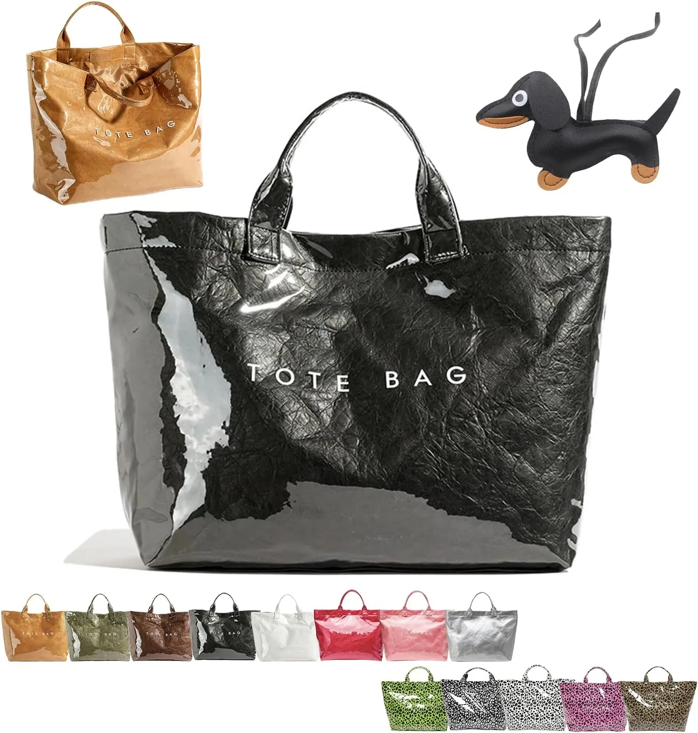 PVC Tote Bag Women's Letters Print Large Kraft Paper Carry All Bag Top Handle Clear Hobo Handbag