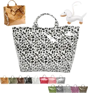 PVC Tote Bag Women's Letters Print Large Kraft Paper Carry All Bag Top Handle Clear Hobo Handbag