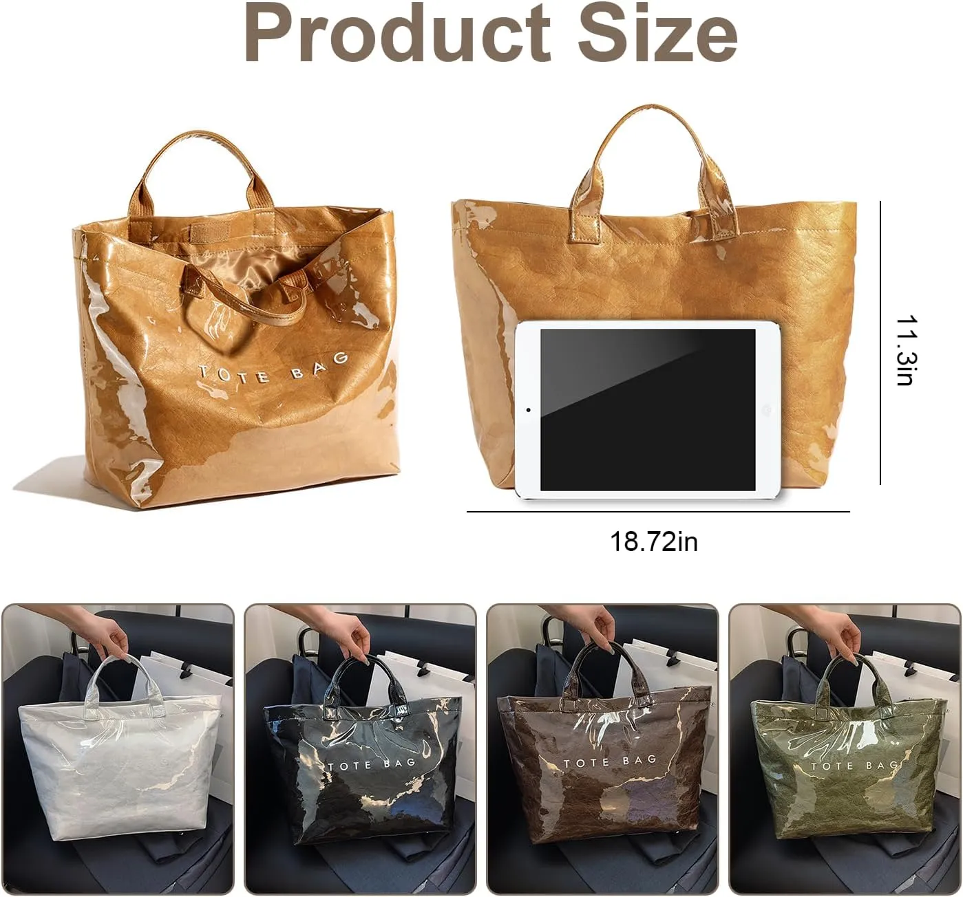 PVC Tote Bag Women's Letters Print Large Kraft Paper Carry All Bag Top Handle Clear Hobo Handbag