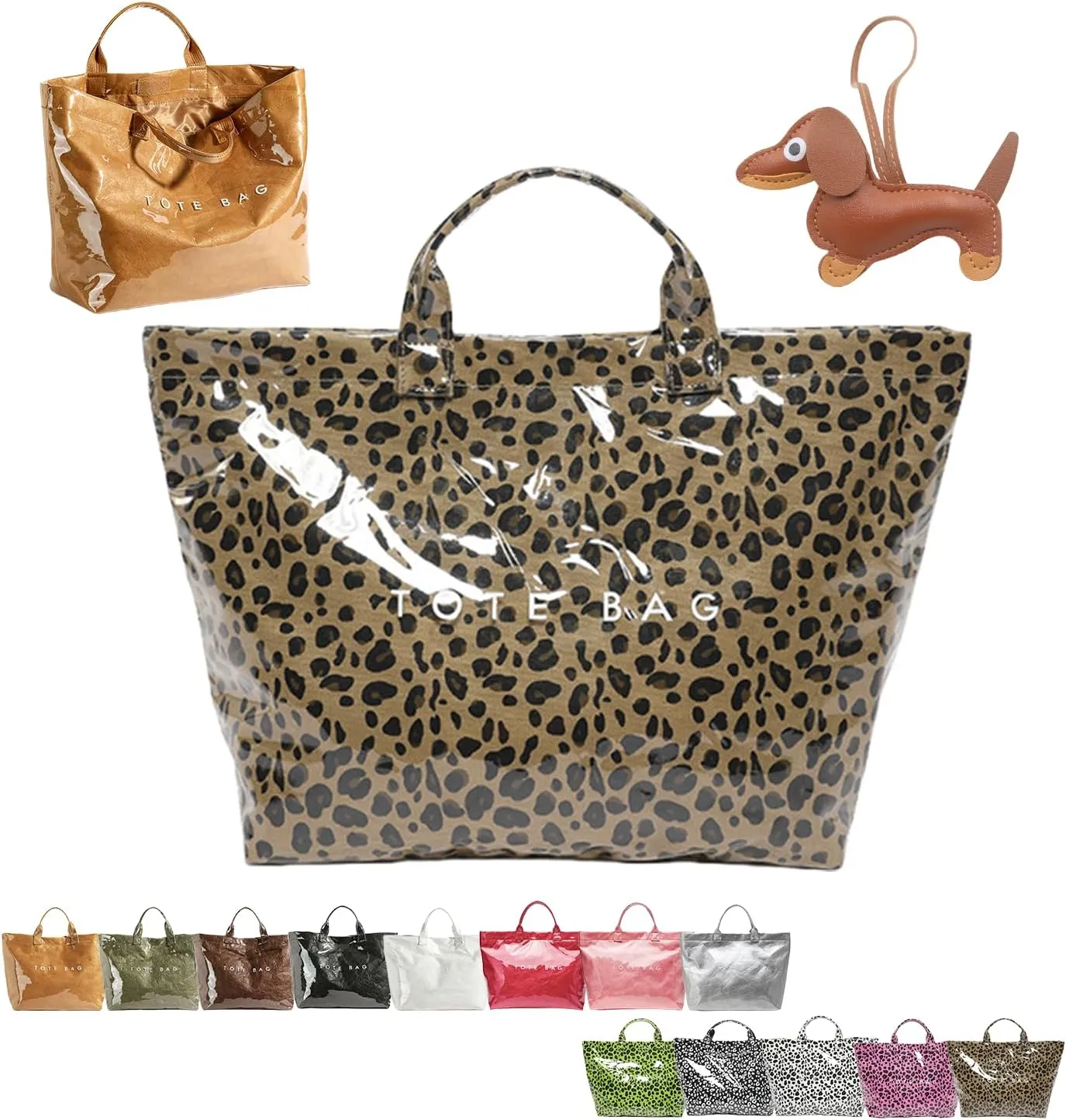 PVC Tote Bag Women's Letters Print Large Kraft Paper Carry All Bag Top Handle Clear Hobo Handbag