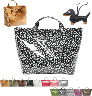 PVC Tote Bag Women's Letters Print Large Kraft Paper Carry All Bag Top Handle Clear Hobo Handbag