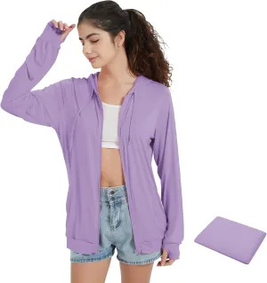 QBK Light Weight Zip Up Hoodie Thin Summer Jacket For Women