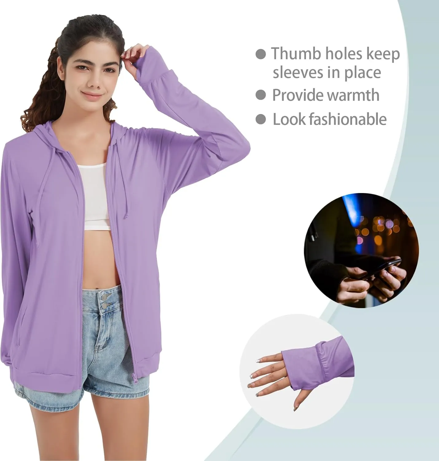 QBK Light Weight Zip Up Hoodie Thin Summer Jacket For Women