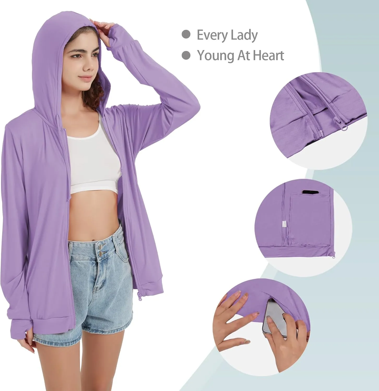 QBK Light Weight Zip Up Hoodie Thin Summer Jacket For Women