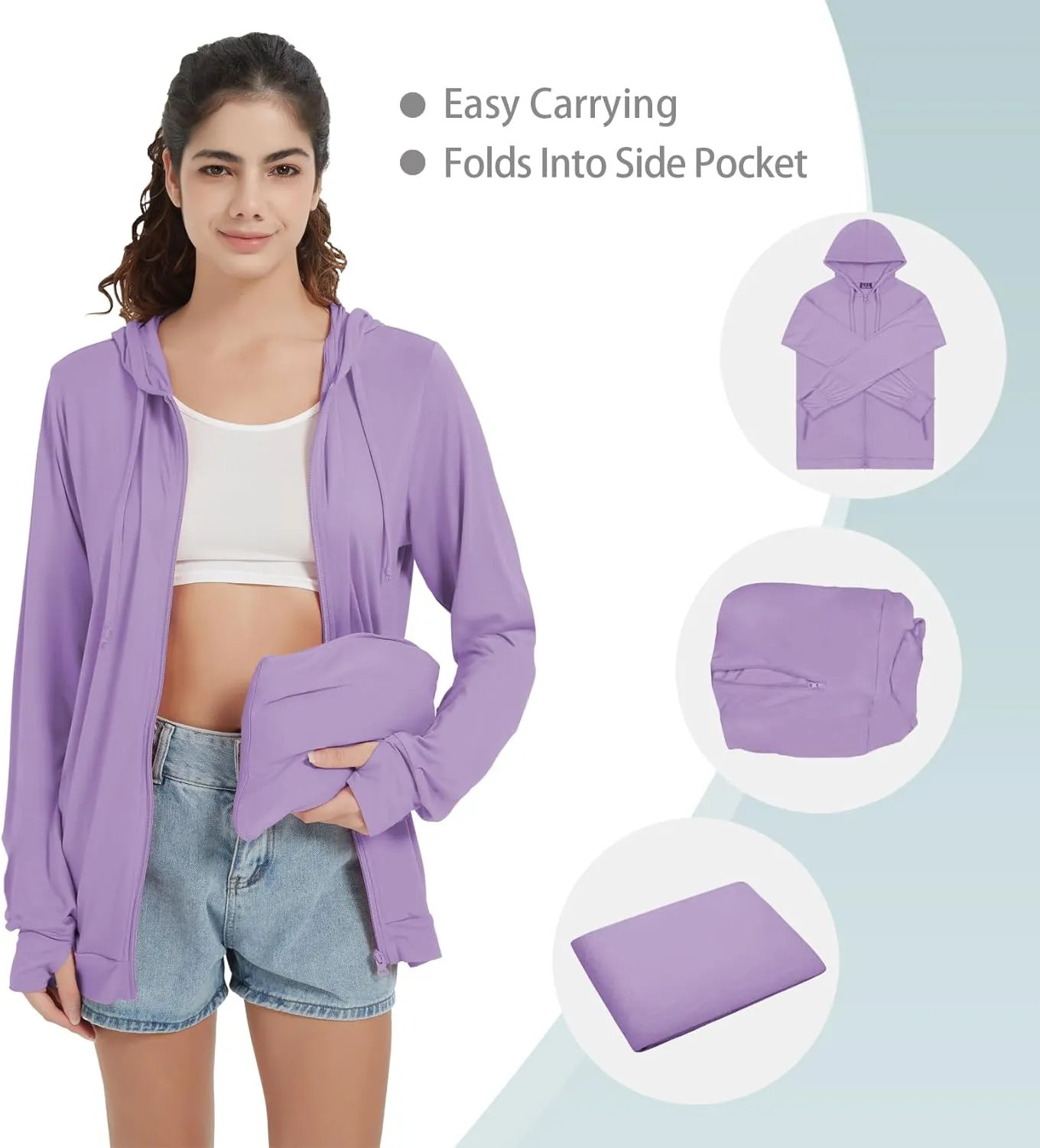 QBK Light Weight Zip Up Hoodie Thin Summer Jacket For Women