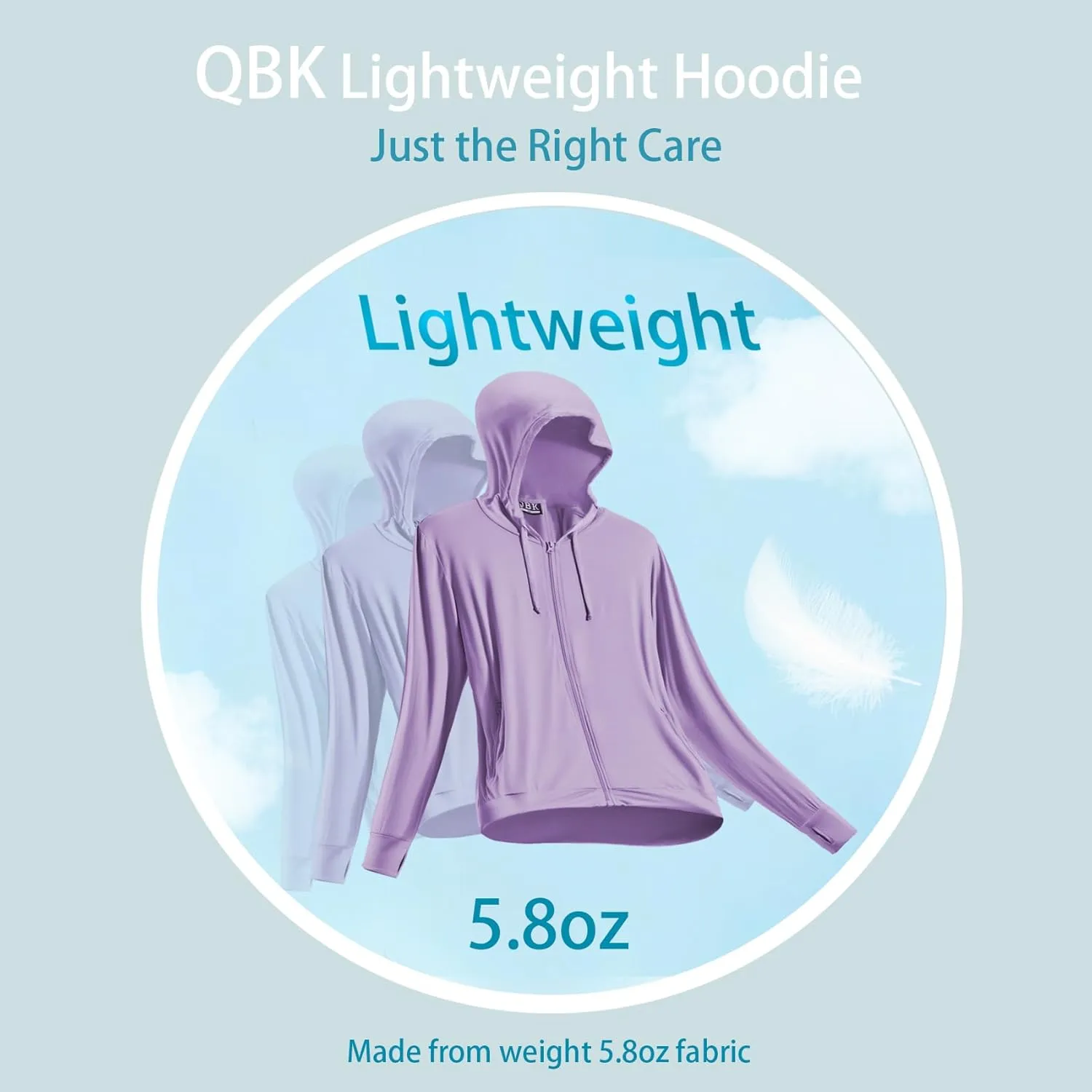 QBK Light Weight Zip Up Hoodie Thin Summer Jacket For Women