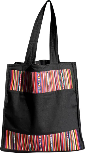 RaanPahMuang Thai Tribal Crafts Hand Bag Light Weight Portable Carry Black Lahu