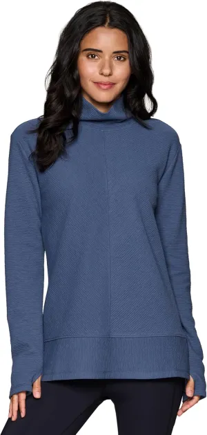 RBX Active Women's Ultra Soft Quilted Cowl Neck Pullover Sweater, Lightweight Mock Neck Tunic Sweatshirt with Thumbholes
