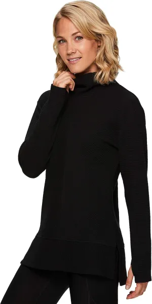 RBX Active Women's Ultra Soft Quilted Cowl Neck Pullover Sweater, Lightweight Mock Neck Tunic Sweatshirt with Thumbholes
