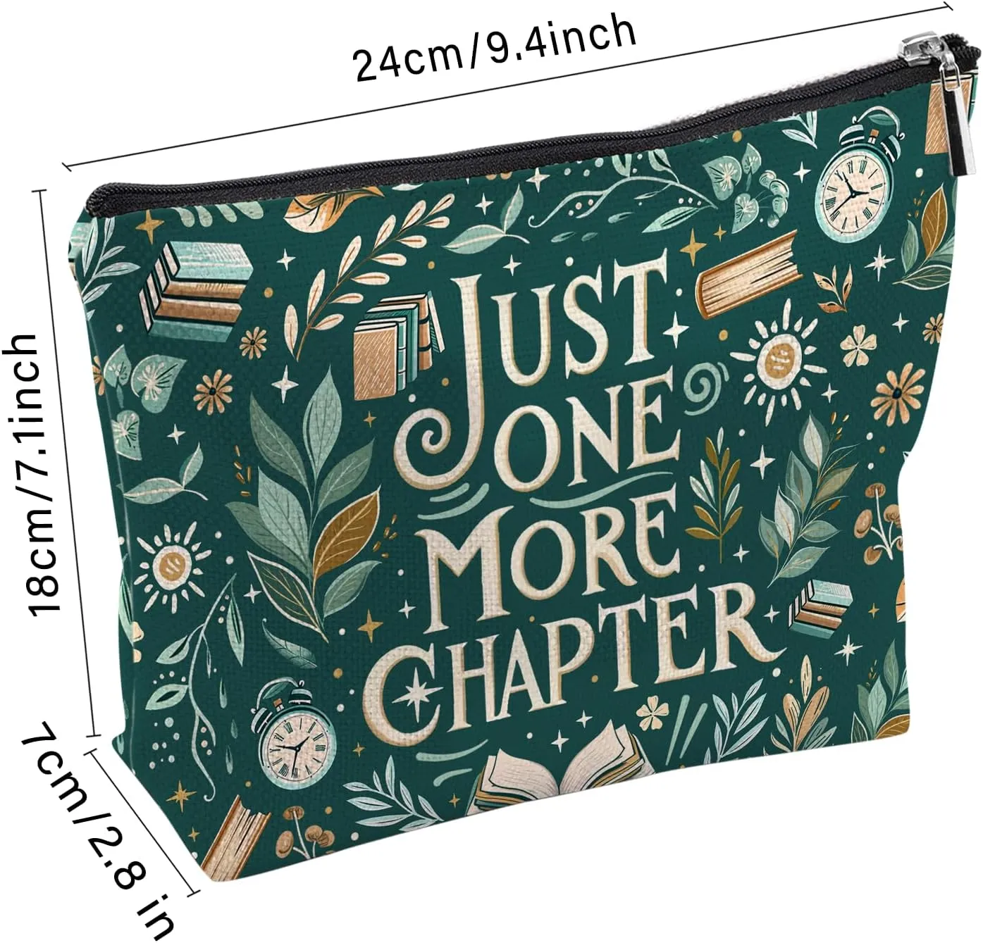 Reading Books Chapter Makeup Bag, Cute Floral Cosmetic Bag For Book Lovers, Travel Toiletry Pouch With Zipper, Birthday Anniversary Christmas Gifts For Mom Sister, Green Travel Toiletry Bag
