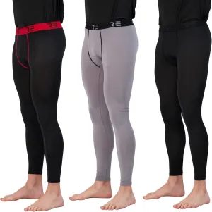Real Essentials 3 Pack: Men's Active Compression Pants - Workout Base Layer Tights Running Leggings (Available in Big & Tall)
