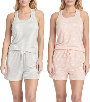 Real Essentials 4 Piece: Women's Super-Soft Tank Top and Short Pajama Set - Loungewear Sleepwear (Available in Plus Size)