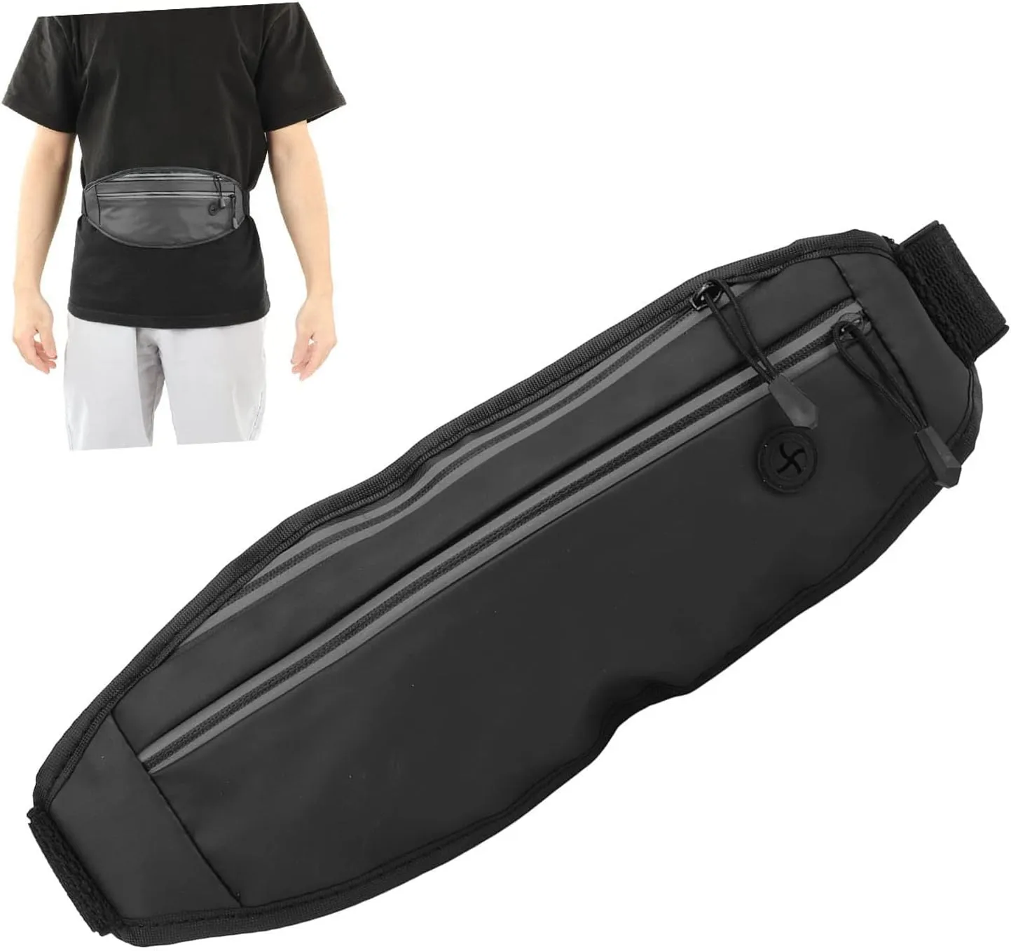 Reflective Running Belt Ultra Light Water Prevent Fanny Pack For Outdoor Sports (Black)