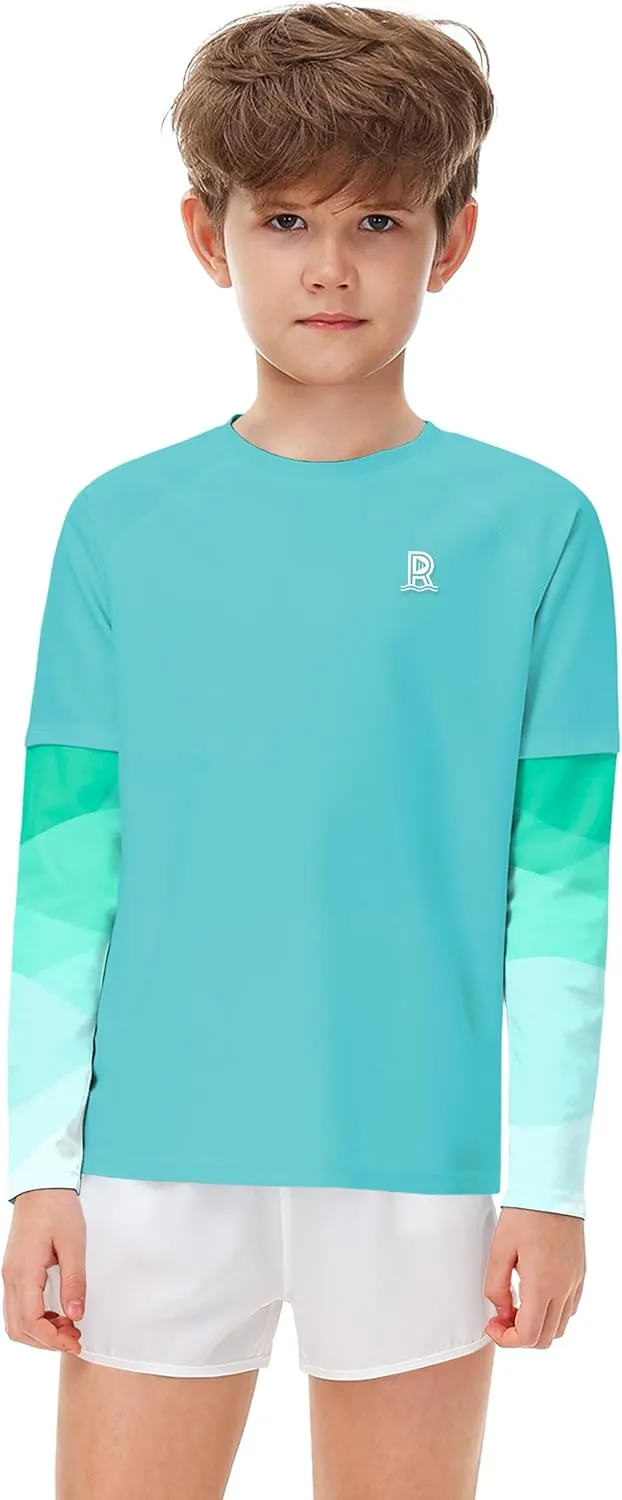 Remimi Unisex Kids Rash Guard SPF 50  Long Sleeve Sun Shirt Athletic Fishing Shirts 3-12 Years
