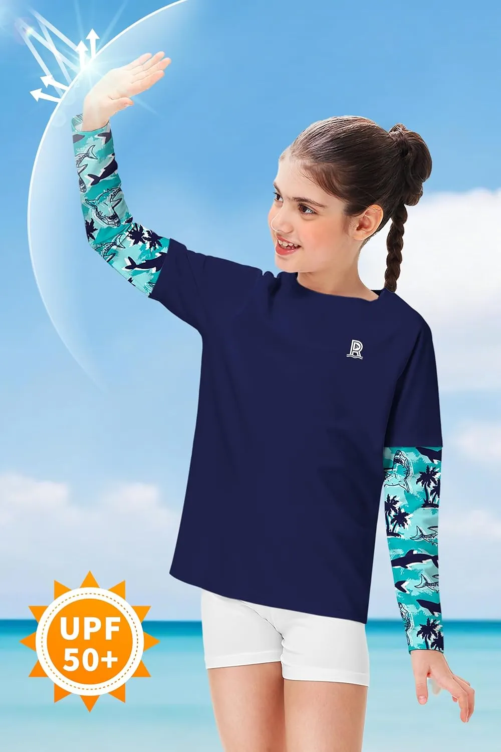 Remimi Unisex Kids Rash Guard SPF 50  Long Sleeve Sun Shirt Athletic Fishing Shirts 3-12 Years