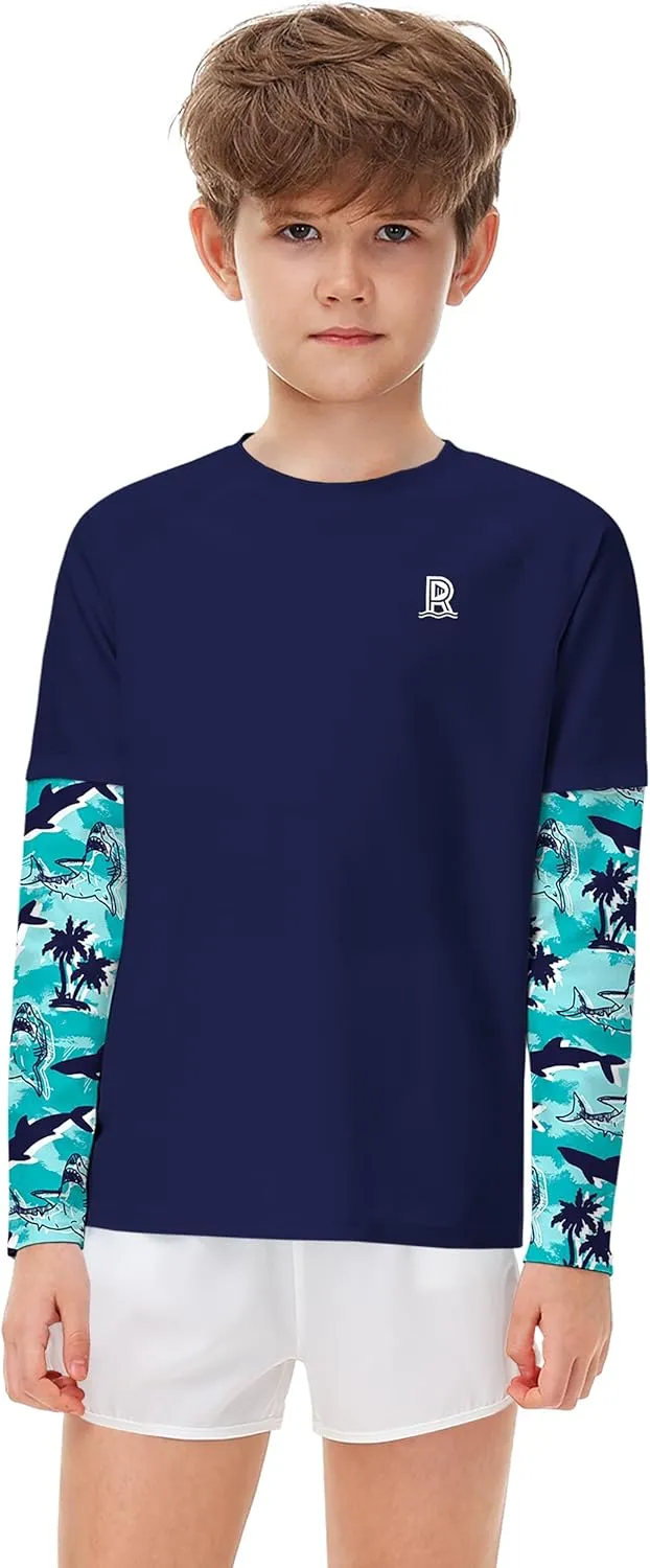 Remimi Unisex Kids Rash Guard SPF 50  Long Sleeve Sun Shirt Athletic Fishing Shirts 3-12 Years