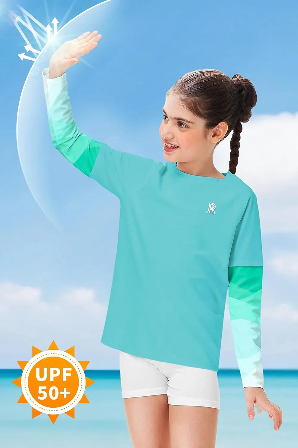 Remimi Unisex Kids Rash Guard SPF 50  Long Sleeve Sun Shirt Athletic Fishing Shirts 3-12 Years