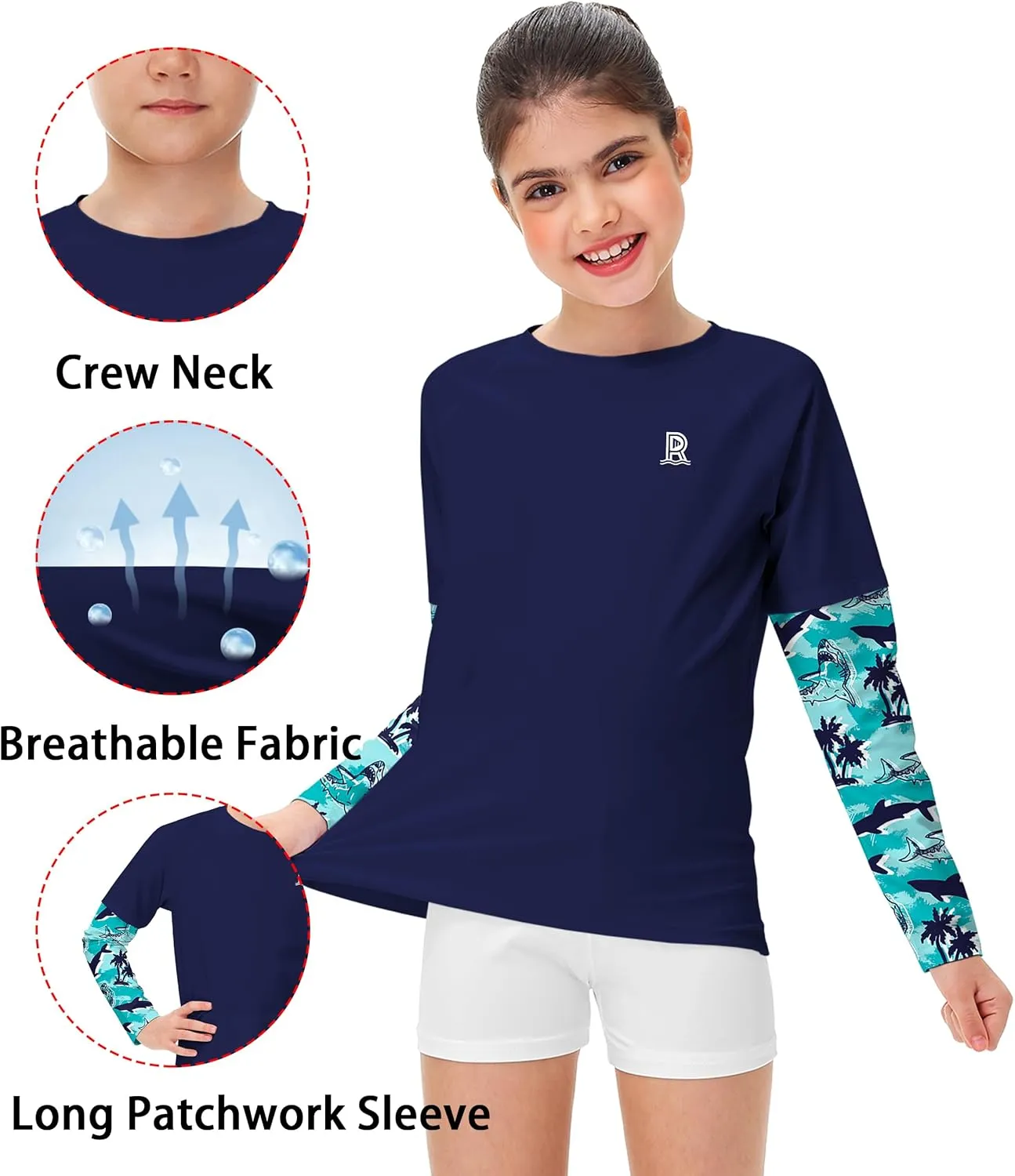 Remimi Unisex Kids Rash Guard SPF 50  Long Sleeve Sun Shirt Athletic Fishing Shirts 3-12 Years