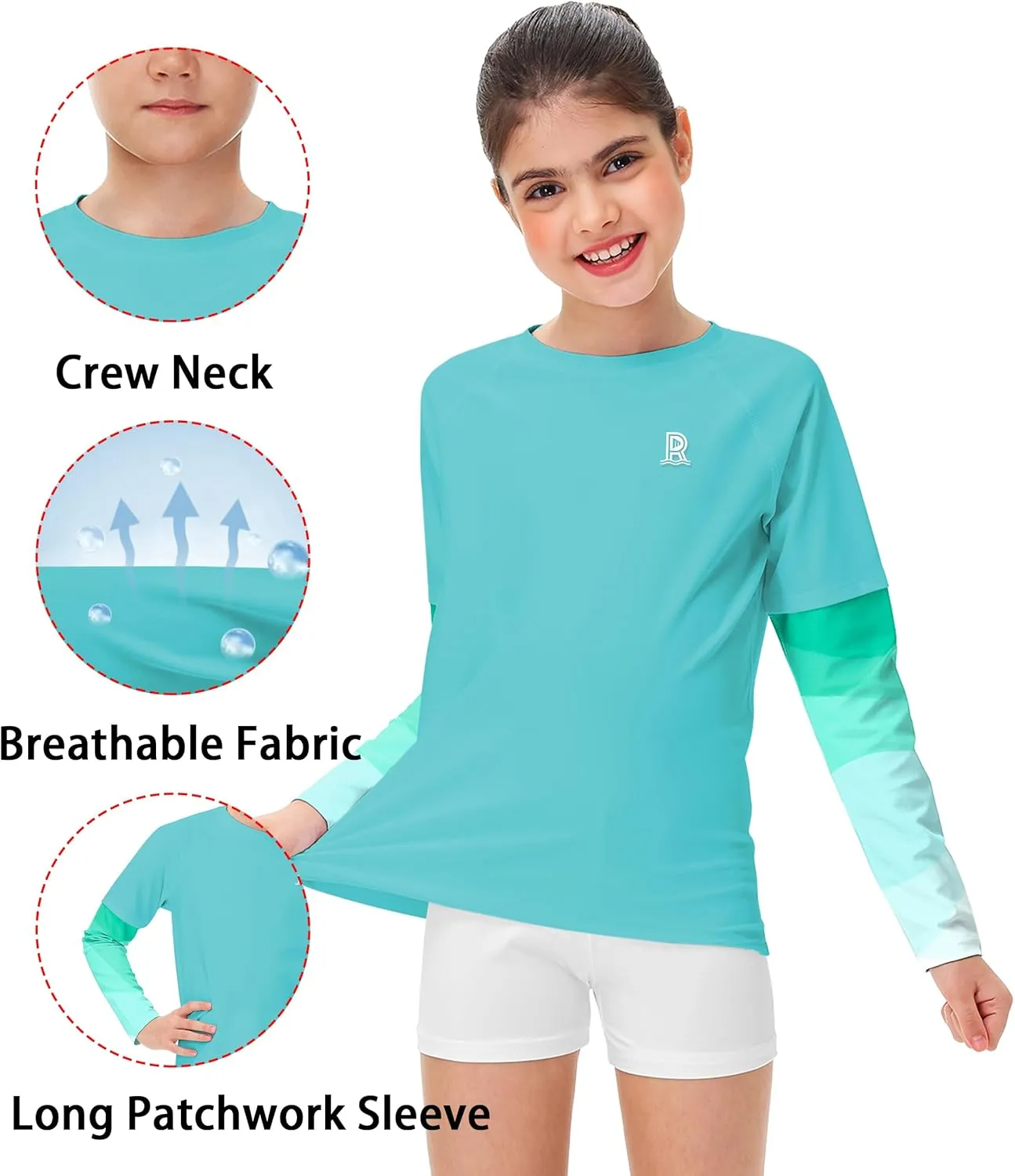 Remimi Unisex Kids Rash Guard SPF 50  Long Sleeve Sun Shirt Athletic Fishing Shirts 3-12 Years