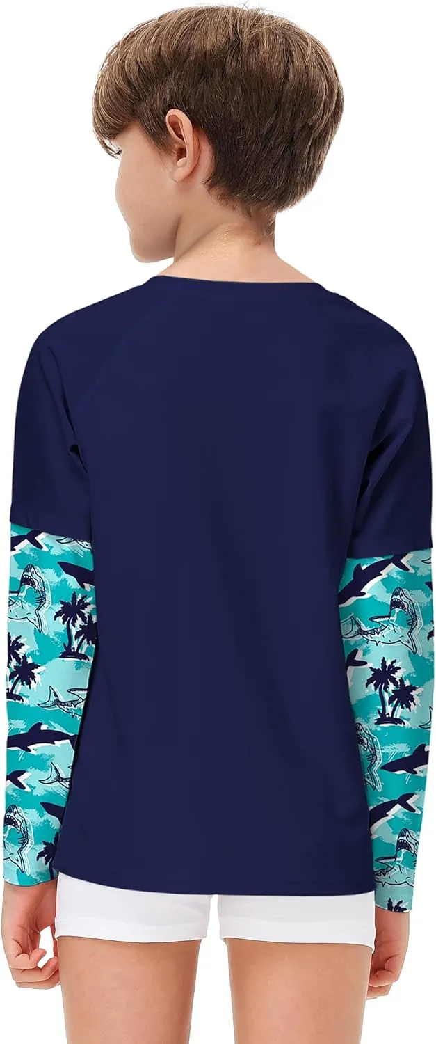 Remimi Unisex Kids Rash Guard SPF 50  Long Sleeve Sun Shirt Athletic Fishing Shirts 3-12 Years